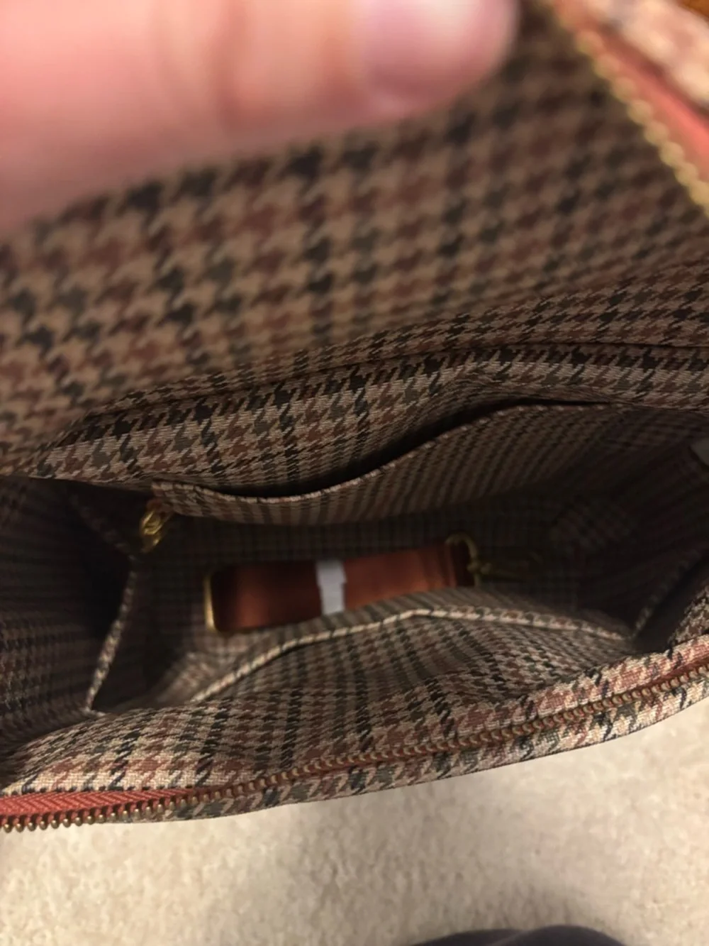 Fawn Design Plaid Convertible Backpack in Brown and Tan with Rust Trim